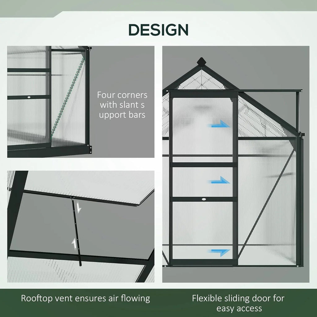 Walk-In Polycarbonate Greenhouse with Sliding Door and Roof Vent