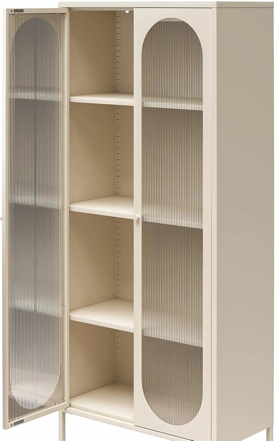 Luna Tall Two-Door Metal Accent Cabinet with Fluted Glass, Parchment