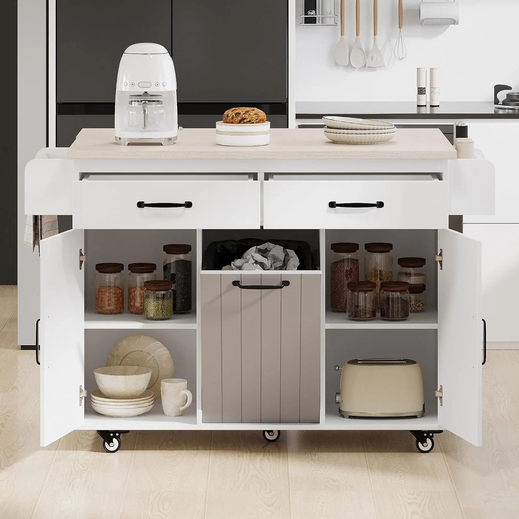 Rolling Kitchen Island Cart with Drop Leaf and Storage