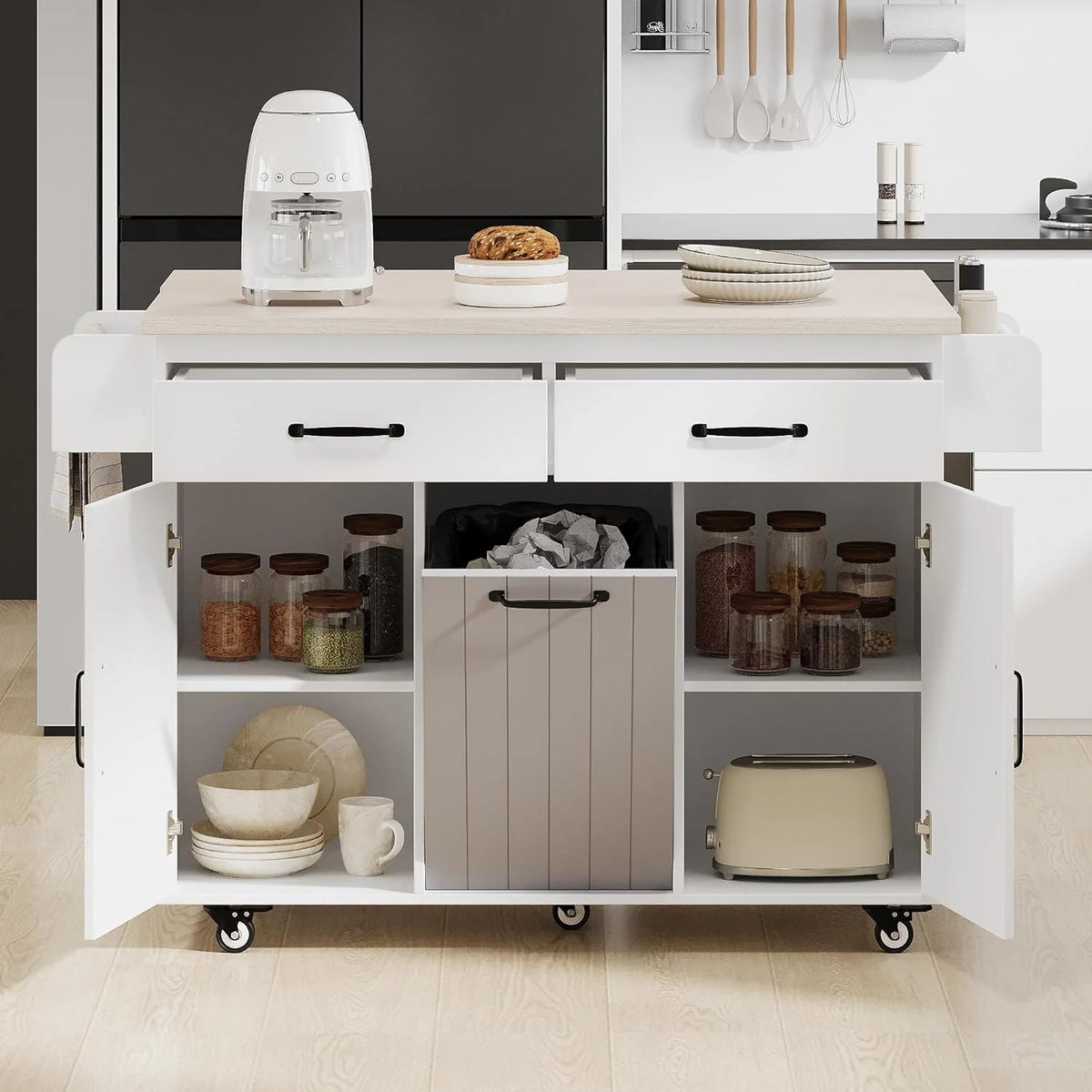 Rolling Kitchen Island Cart with Drop Leaf and Storage