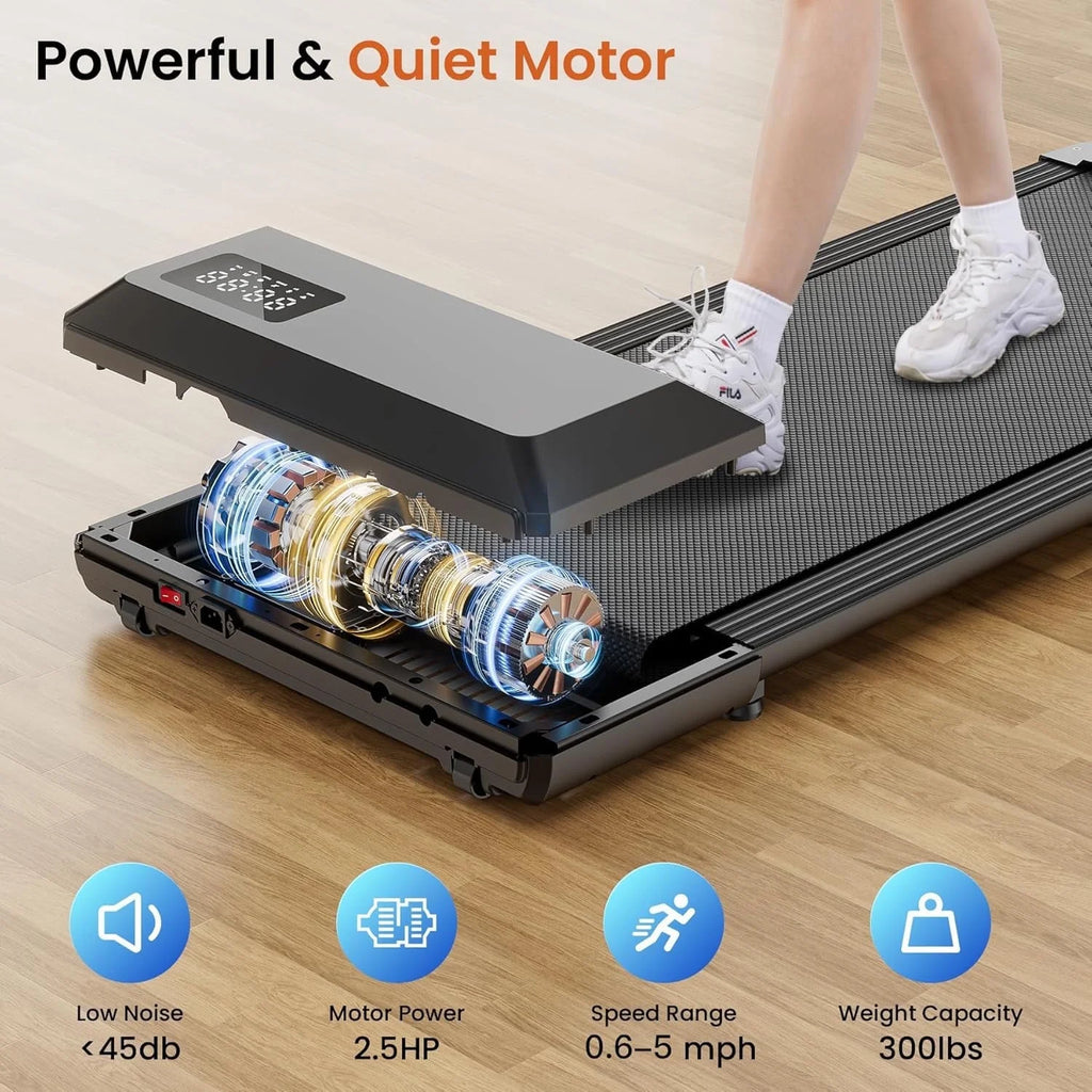 YDZJY 250 lb Walking Pad, 0.6 - 2.5 Mph Speed Range 1.2HP Quite Under Desk Treadmill, 2 in 1 Treadmill for Home/Office Exercise with Remote Control, Portable Treadmill with LED Display(Black)