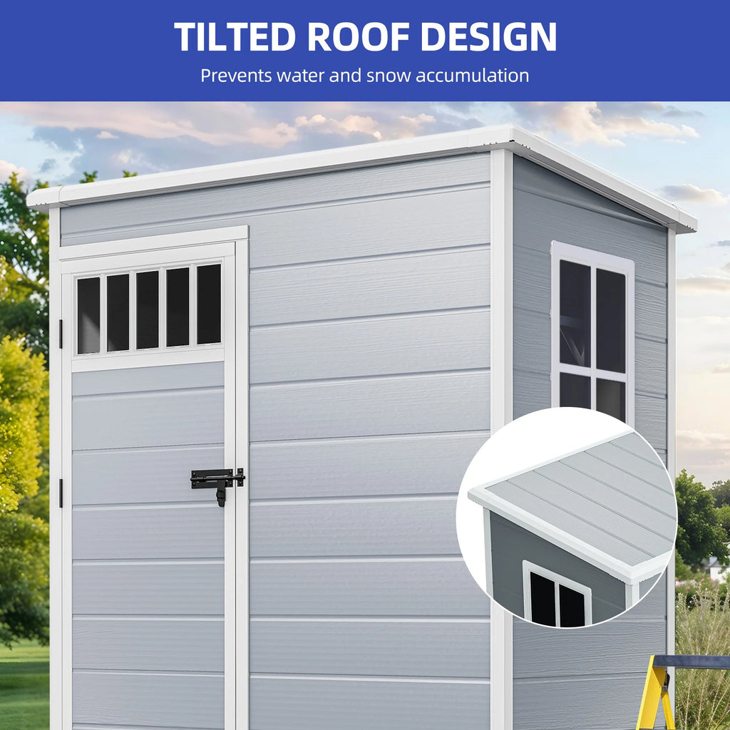 Modfusion 4.62.66.3 Ft Resin Storage Shed with Window, Floor, Plastic Roof, Storage Cabinets for Brooms Vacuum Cleaners Fits 65 to 68 in, Winter Gear Box, Black