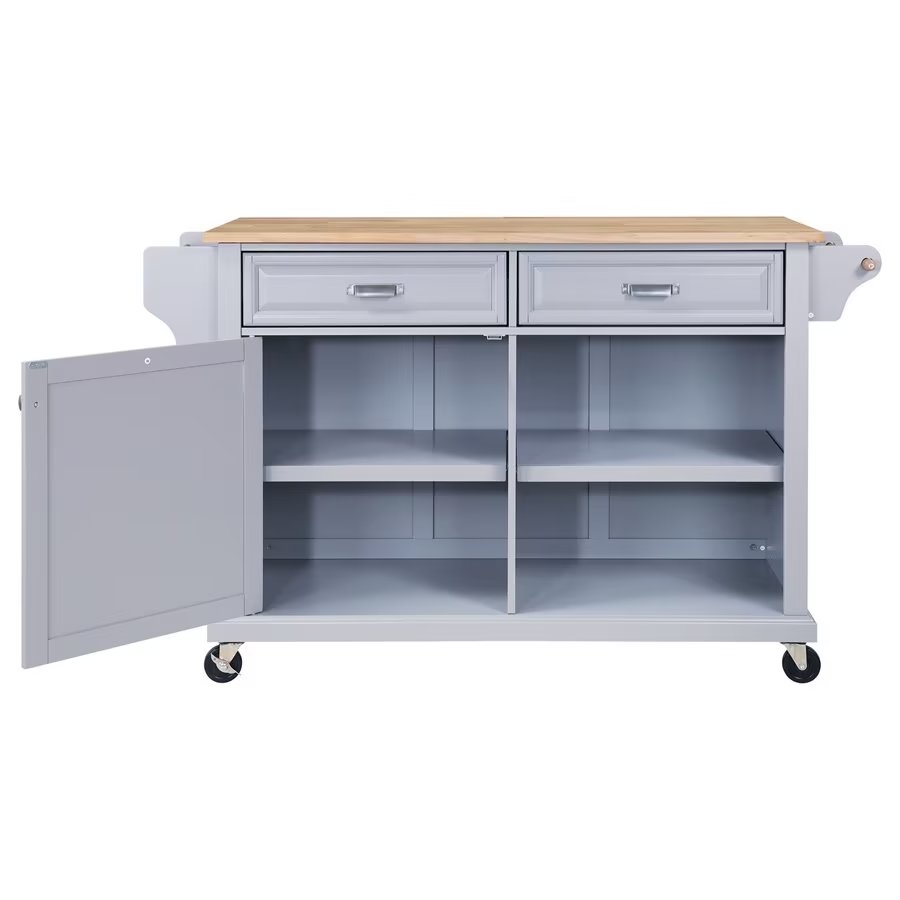 Rolling Kitchen Island with Storage, Utility Kitchen Trolley with Drop - Leaf Countertop, Mobile Kitchen Cart with 2 Drawers, 2 Cabinets and Adjustable Shelves for Dining Room, Kitchen