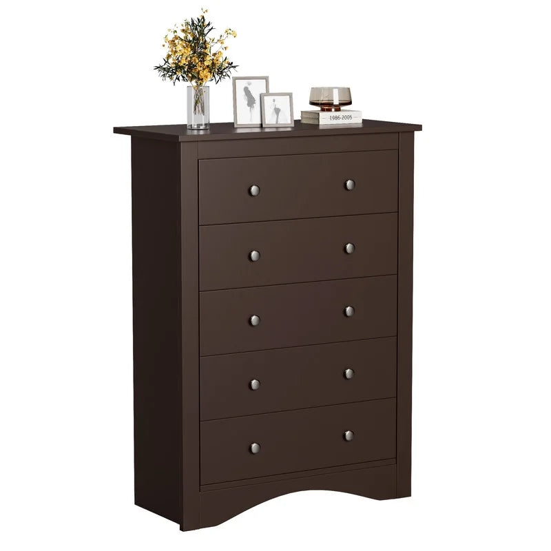 Homall 5 Drawer Dresser Wood Storage Cabinet Double Tier Chest of Drawer TV Stand for Bedroom, Living Room, Black