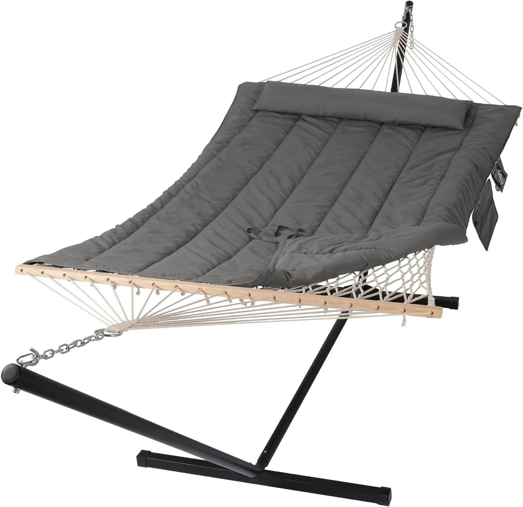 SUNCREAT Double Outdoor Hammock with Stand with Polyester Pad