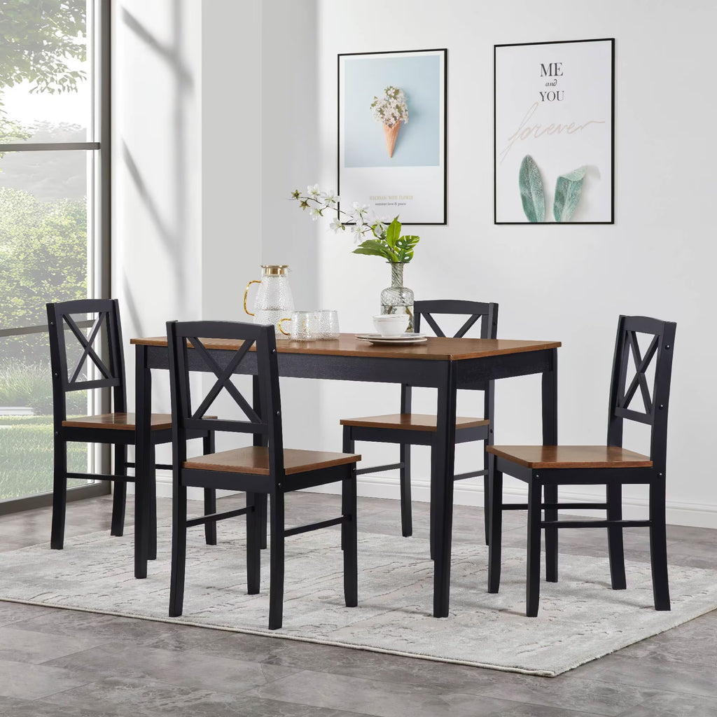 Seizeen Solid Wood Kitchen Table and Chairs, Dining Room Table Set for 4 with Gray Upholstered Chairs, Wood Grain Table Heavy - Duty Frame, Rustic Minimalist Style Breakfast Nook Set