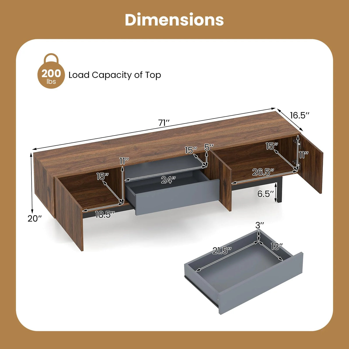 Tangkula Mid Century Modern Large TV Stand for TVs up to 80”