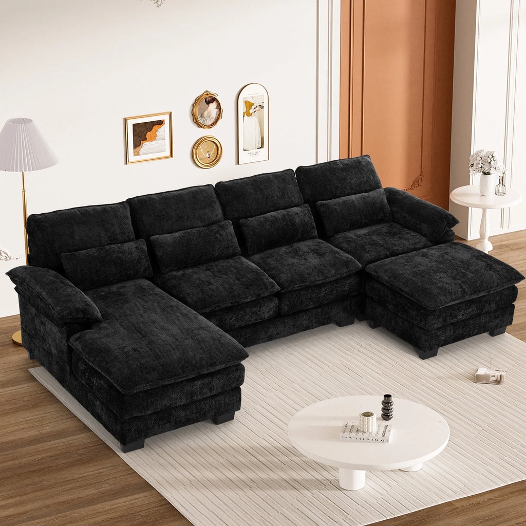 Rophefx 114.3" U Shaped Sectional Couches for Living Room, Cloud Couch, 4 Seats Chenille Couch with Double Layer Cushion, Orange