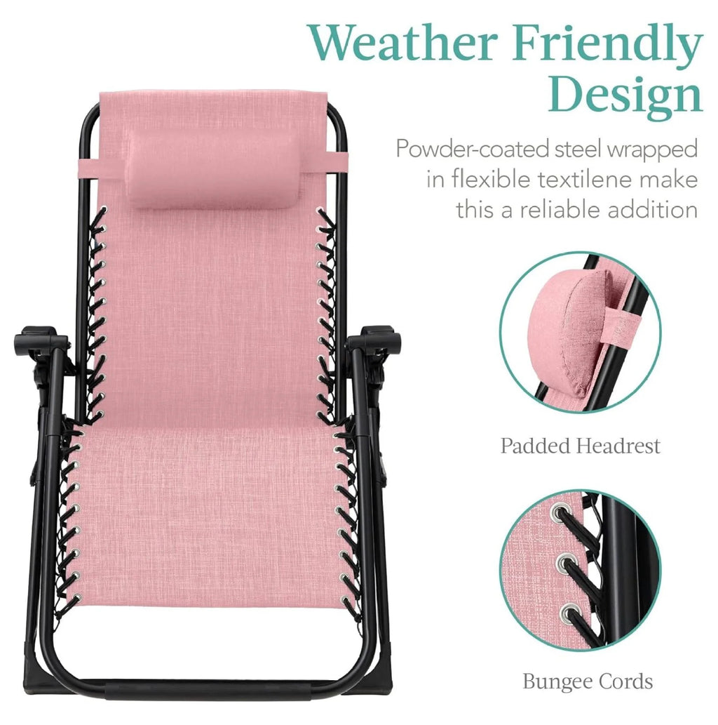 Oversized Chair, Folding Outdoor Patio Recliner, XL Anti Gravity Lounger W/Removable Cushion, Cup Holder, Side Tray, 350 lb Capacity - Taupe