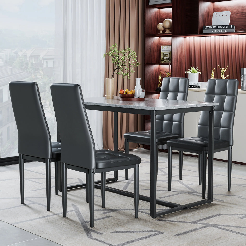 Seizeen Solid Wood Kitchen Table and Chairs, Dining Room Table Set for 4 with Gray Upholstered Chairs, Wood Grain Table Heavy - Duty Frame, Rustic Minimalist Style Breakfast Nook Set