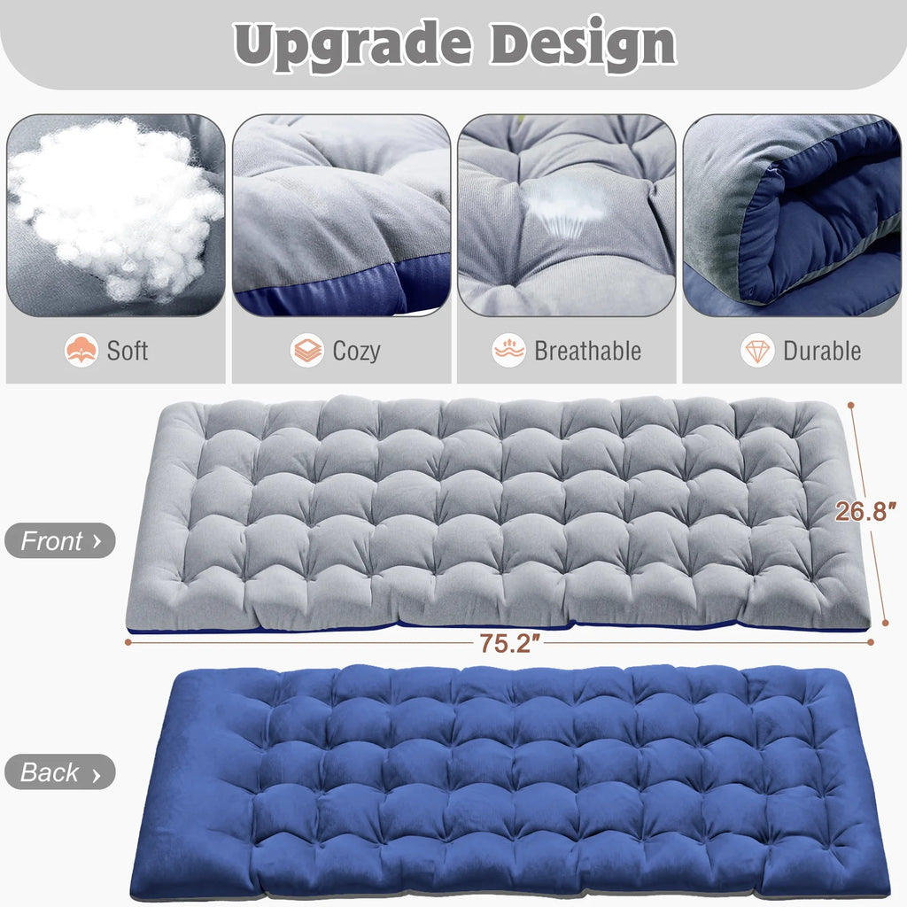 MOPHOTO Lounge Chair with Mattress, Outdoor Chaise Lounge Support 440 lb, Adjustable Portable Heavy Duty Sleeping Cots Bed for Camping, Pool, Beach, Patio