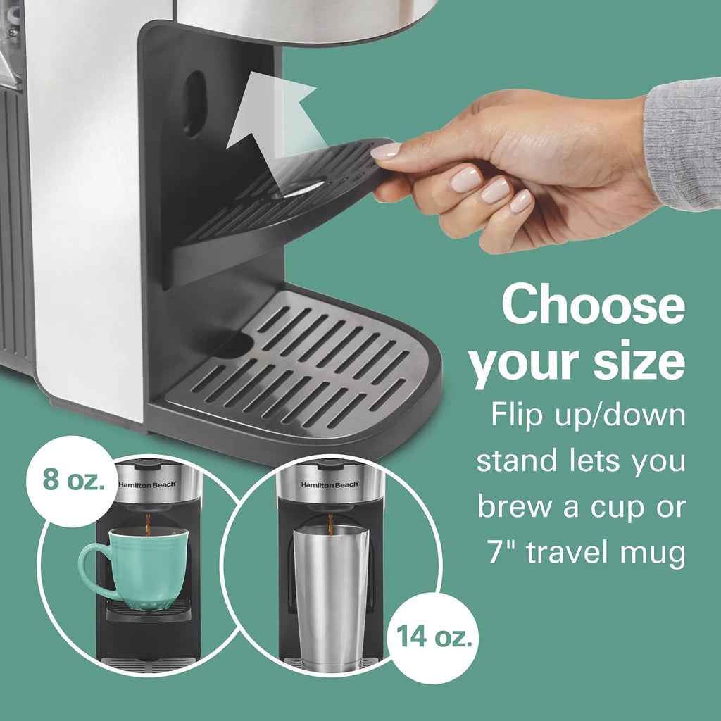 The Scoop Single Serve Coffee Maker & Fast Grounds Brewer for 8 - 14 oz. Cups, Brews in Minutes, 40 oz. Removable Reservoir, Stainless Steel (49987), Silver