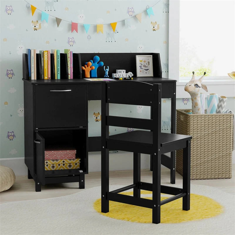 Wooden Kids Desk and Chair Set with Hutch, Storage Drawer & Cabinet, Children School Study Table Writing Computer Workstation for Ages 3-8