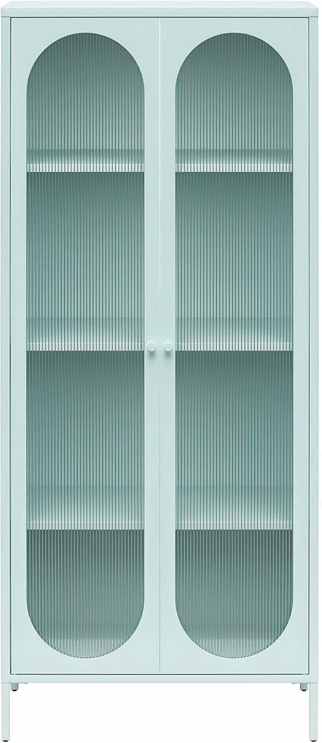 Luna Tall Two-Door Metal Accent Cabinet with Fluted Glass, Parchment