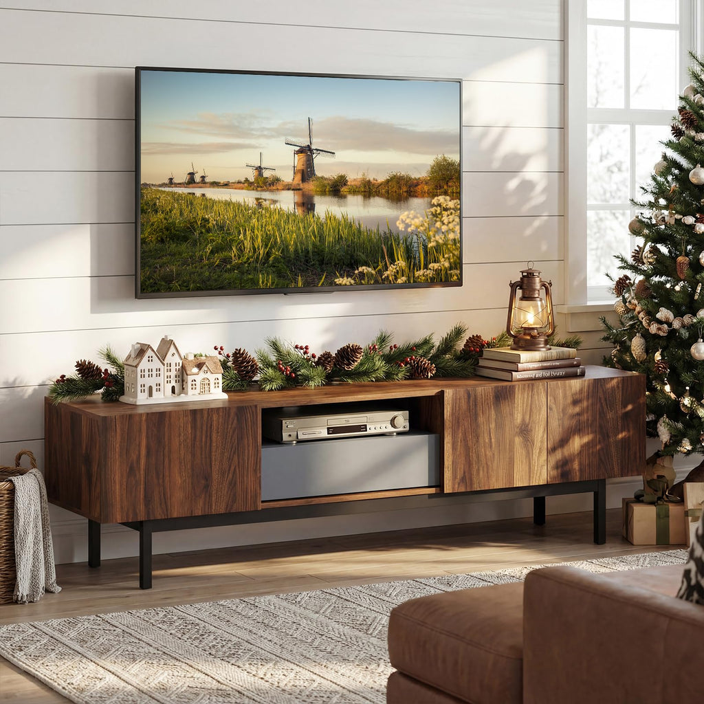 Tangkula Mid Century Modern Large TV Stand for TVs up to 80”