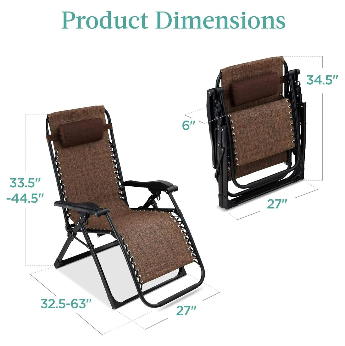 Oversized Chair, Folding Outdoor Patio Recliner, XL Anti Gravity Lounger W/Removable Cushion, Cup Holder, Side Tray, 350 lb Capacity - Taupe