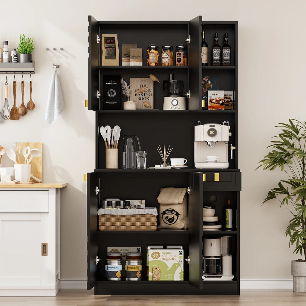 Planntonneo 71'' Tall Kitchen Pantry Storage Hutch Cabinet with Doors and Shelves, Grey Oak
