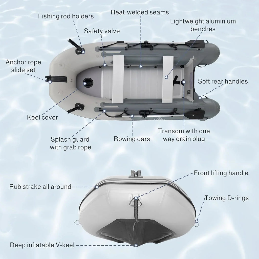 Inflatable Boat | Yacht Dinghy Tender Raft | Multi Person Fishing Boat | Aluminum Floor Oars | Fishing Rod Holders | Heavy-duty Pvc | 2024…