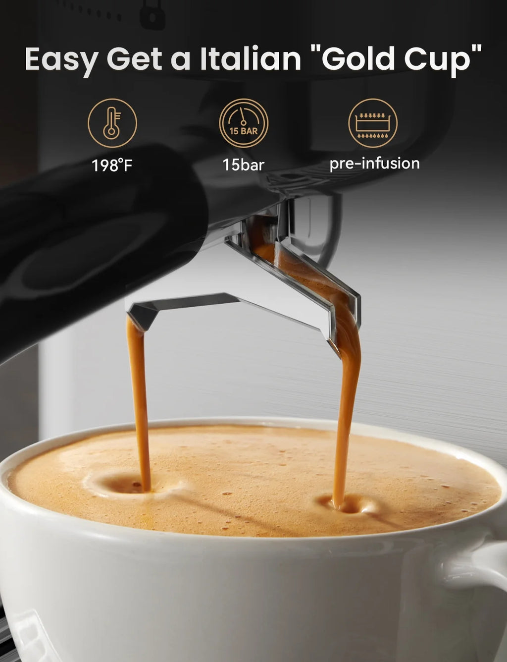 Neretva Espresso Machine 15 Bar Professional Espresso Maker with Milk Frother Steam Wand, Cappuccino & Latte Machine, Espresso Coffee Machine for Home - Stainless Steel