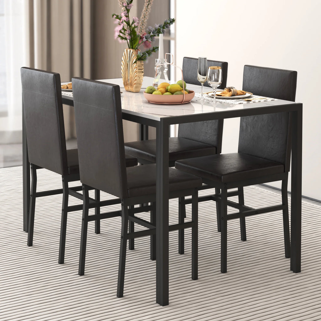 Seizeen Solid Wood Kitchen Table and Chairs, Dining Room Table Set for 4 with Gray Upholstered Chairs, Wood Grain Table Heavy - Duty Frame, Rustic Minimalist Style Breakfast Nook Set
