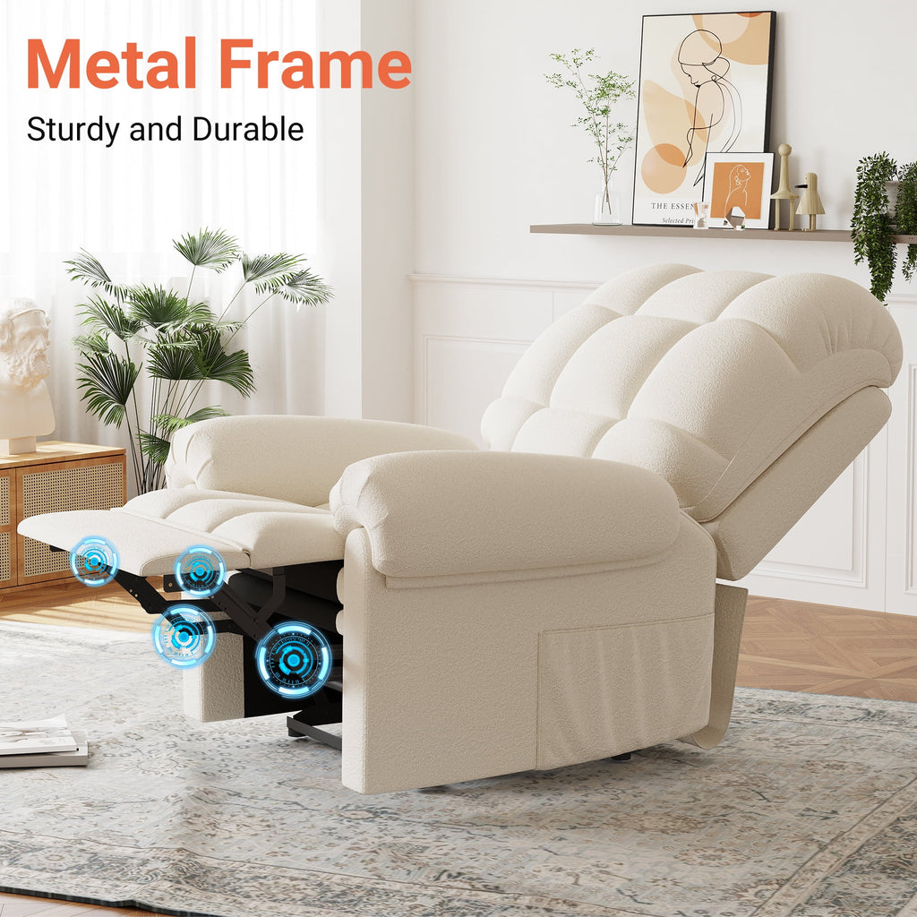 Power Recliner Chair, Electric Recline Sofa Chair for Adults with USB Port, Comfy Teddy Fleece Adjustable Cloud Sofa, Tool - Free Setup, Beige White