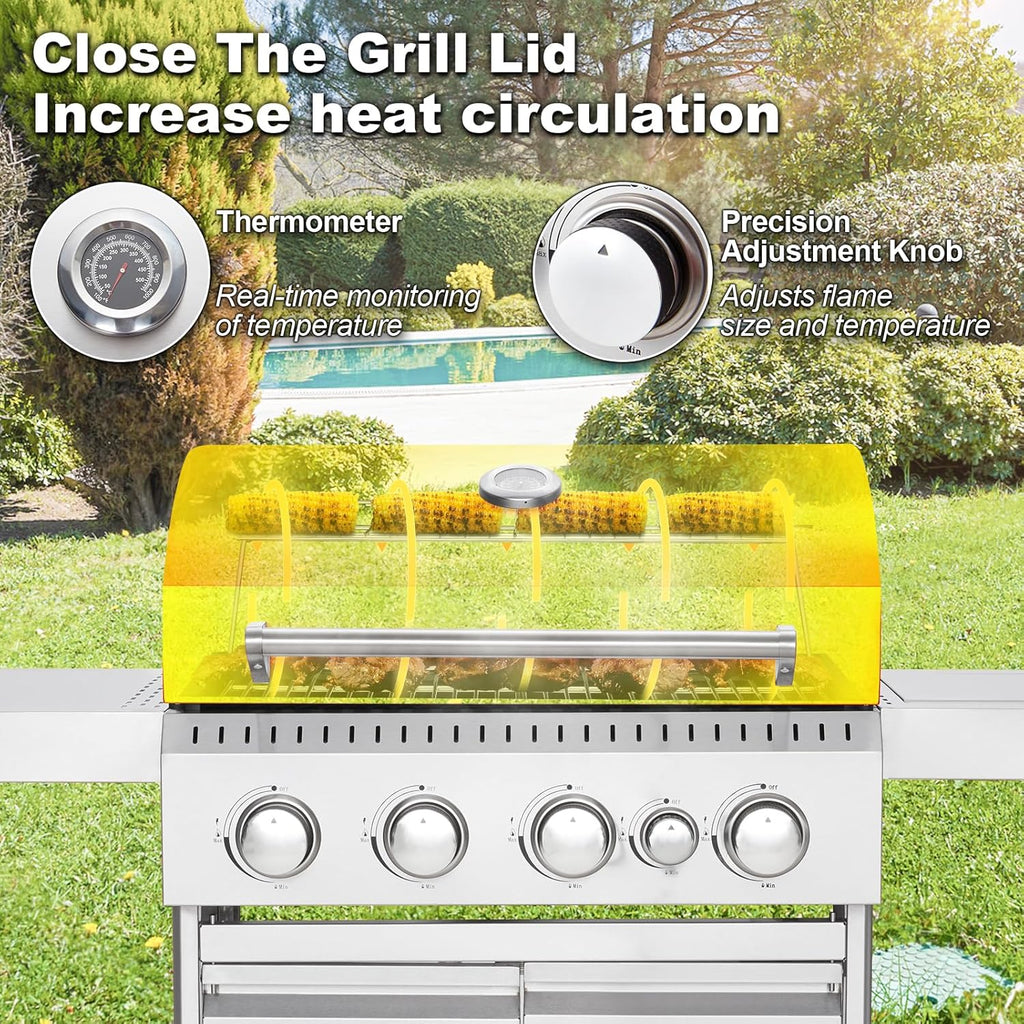 Upgraded 4 Burner Bbq Propane Gas Grill with Cast Iron Grates & Side Stove, 44,000 btu Stainless Steel Burner Barbecue Grill for Patio,…