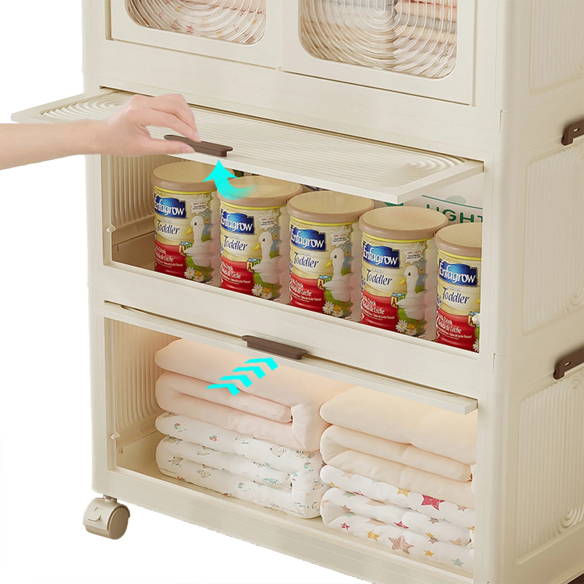 Montary Kids Portable Wardrobe W/ Magnetic Doors & Hanging Rod - 4 - Cube Plastic Storage Cabinet, Nursery/Bedroom