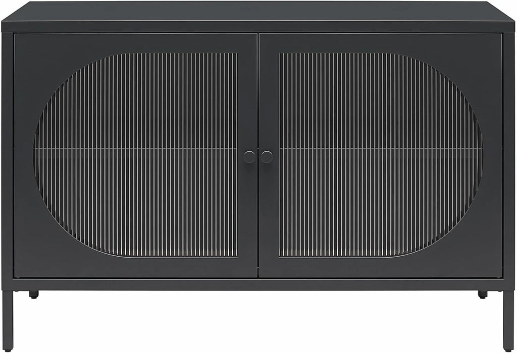 Luna Tall Two-Door Metal Accent Cabinet with Fluted Glass, Parchment