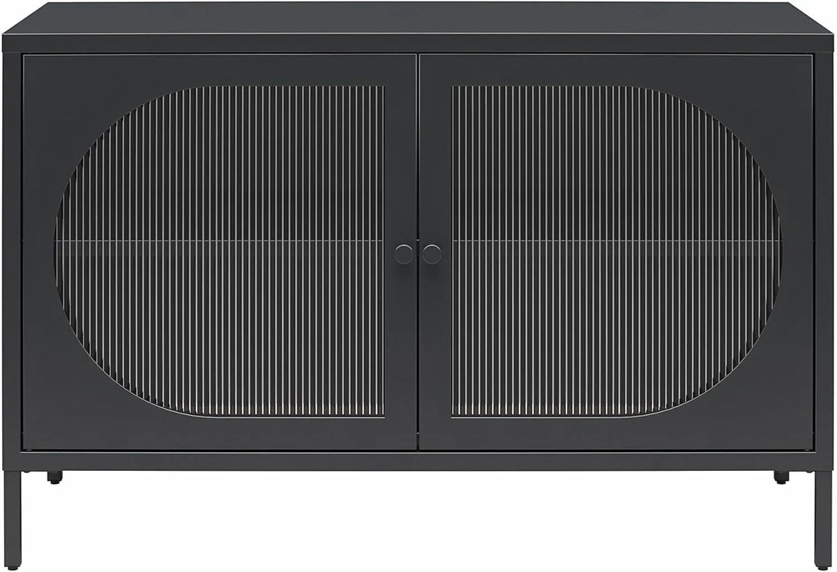 Luna Tall Two-Door Metal Accent Cabinet with Fluted Glass, Parchment