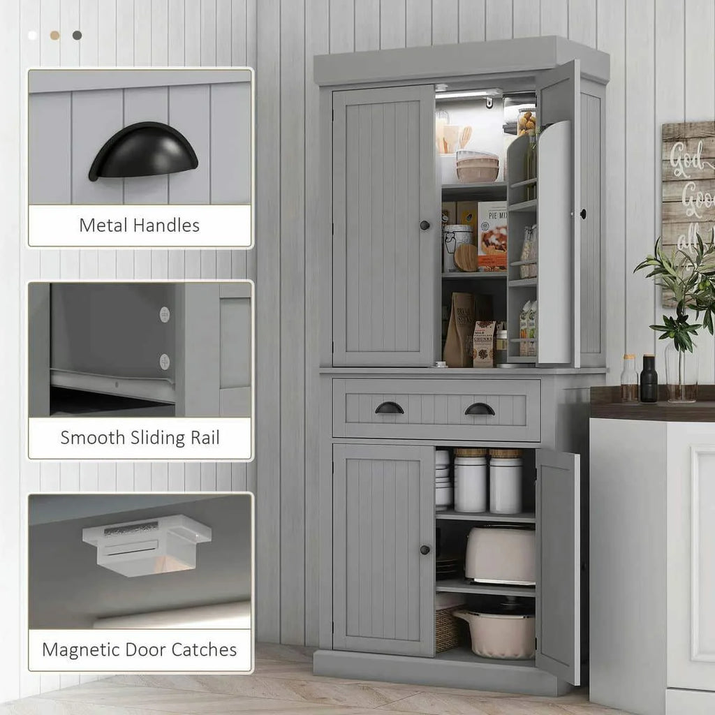 Spaco 17 - Tier Kitchen Small Pantry Cabinet with 2 Doors and 6 Adjustable Shelves, Cabinet Pantry, Freestanding 5 - Tier Shelving Pantries for Kitchen Storage, Gray