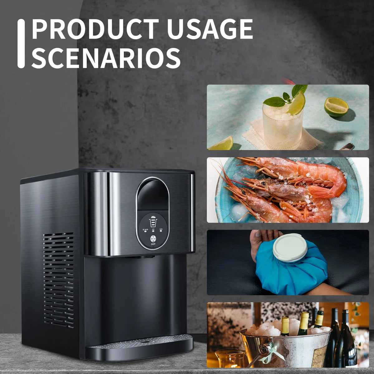 Moifoi Nugget Ice Maker, Culb in 6mins, 44 lb/24 H, Auto - Cleaning Portable Ice Machine with Basket & Scoop, Black