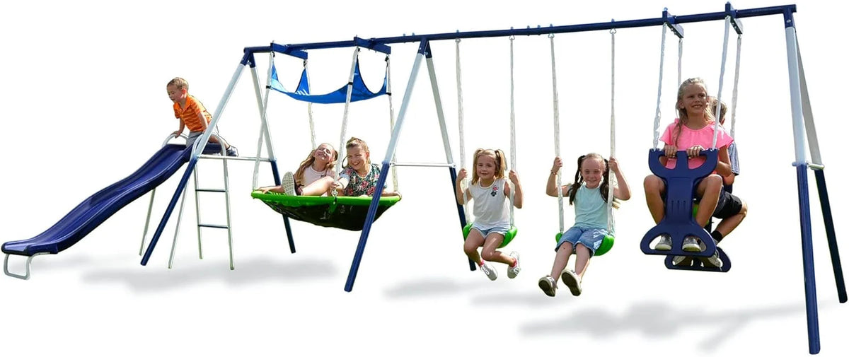 Metal Outdoor Swing and Slide Set