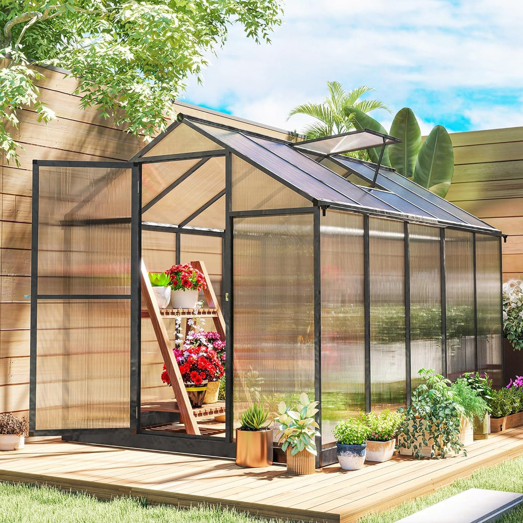 Walk-In Polycarbonate Greenhouse with Aluminum Frame and Roof Vent