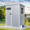 Modfusion 4.62.66.3 Ft Resin Storage Shed with Window, Floor, Plastic Roof, Storage Cabinets for Brooms Vacuum Cleaners Fits 65 to 68 in, Winter Gear Box, Black