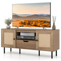 Tangkula Boho TV Stand for 60 Inch TV Entertainment Center with Cabinets and Storage Shelf