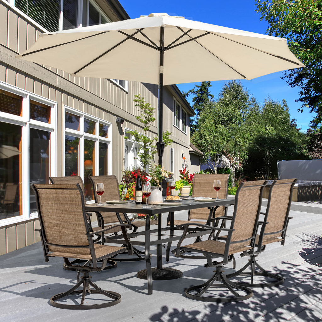 Nuu Garden 5 Piece Outdoor Patio Dining Set, Metal Patio Furniture Set 4 Textilene Swivel Chairs and 37" Square Iron Umbrella Dining Table, Black and Brown