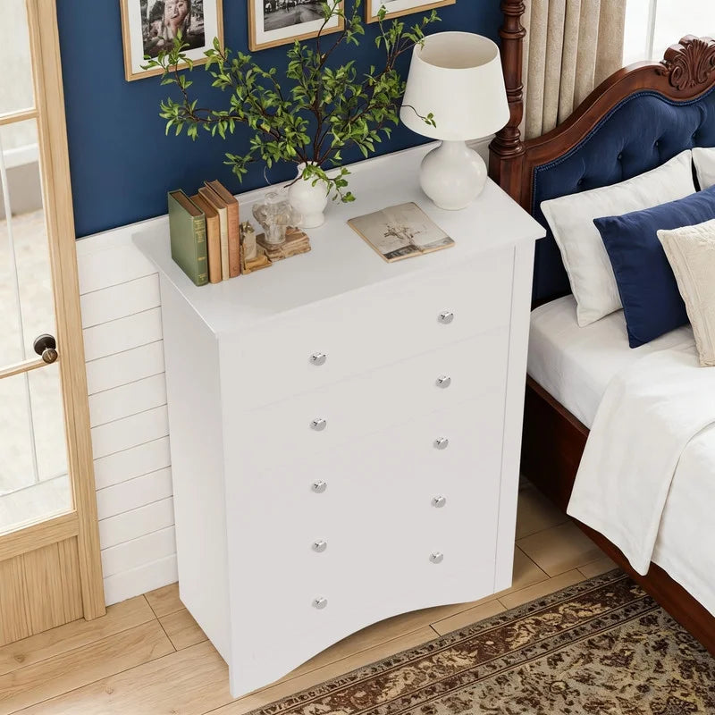 Homall 5 Drawer Dresser Wood Storage Cabinet Double Tier Chest of Drawer TV Stand for Bedroom, Living Room, Black