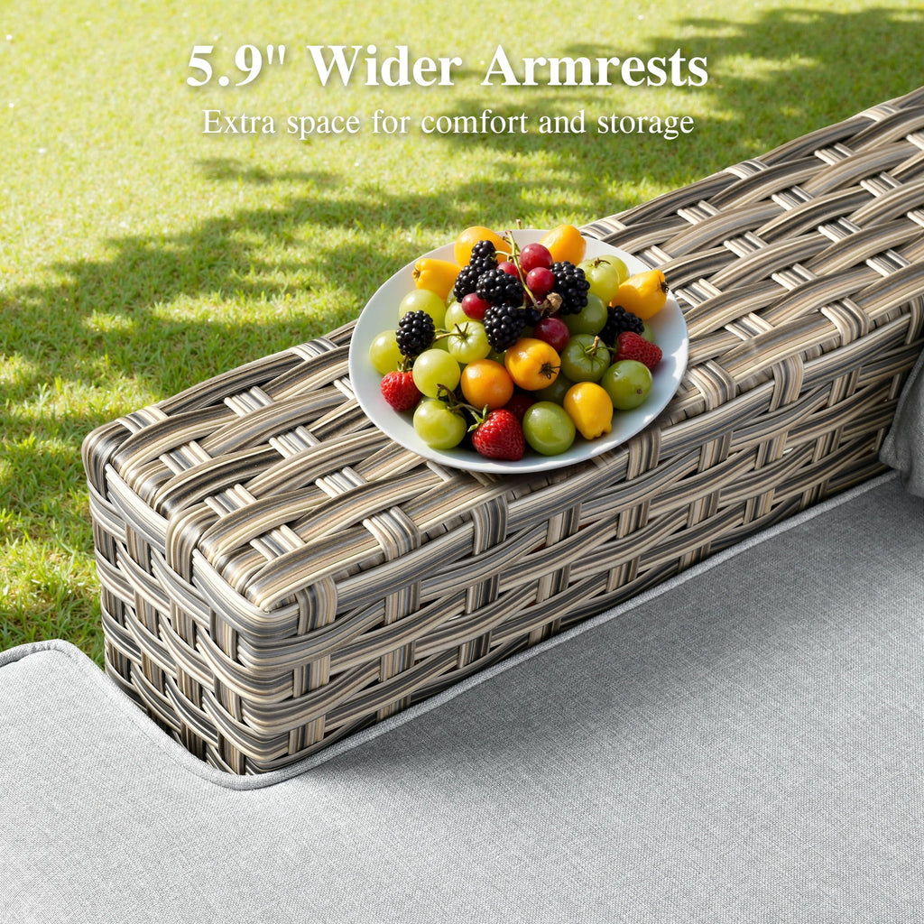 Ovios 10 Pieces Outdoor Patio Furniture Modern High - Back All - Weather Wicker Sectional Conversation Set with Propane Fire Pit Table & Swivel Chair, Dark Gray