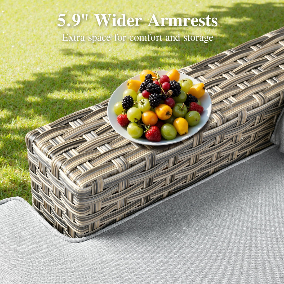 Ovios 10 Pieces Outdoor Patio Furniture Modern High - Back All - Weather Wicker Sectional Conversation Set with Propane Fire Pit Table & Swivel Chair, Dark Gray