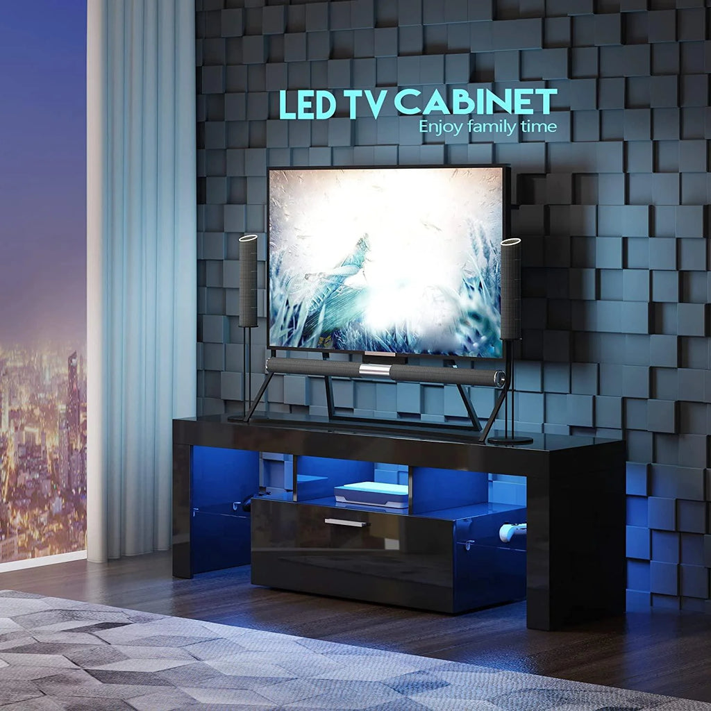 PAPROOS TV Stand for Tvs up to 70", High Gloss TV Cabinet with LED Light, Modern TV Console Table with Storage Drawers, Media Television Stand Entertainment Center, White