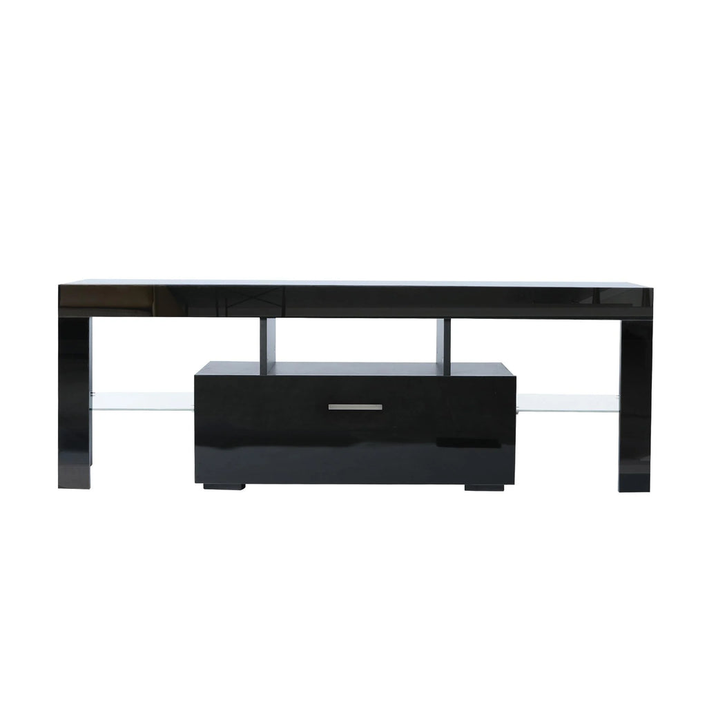 PAPROOS TV Stand for Tvs up to 70", High Gloss TV Cabinet with LED Light, Modern TV Console Table with Storage Drawers, Media Television Stand Entertainment Center, White