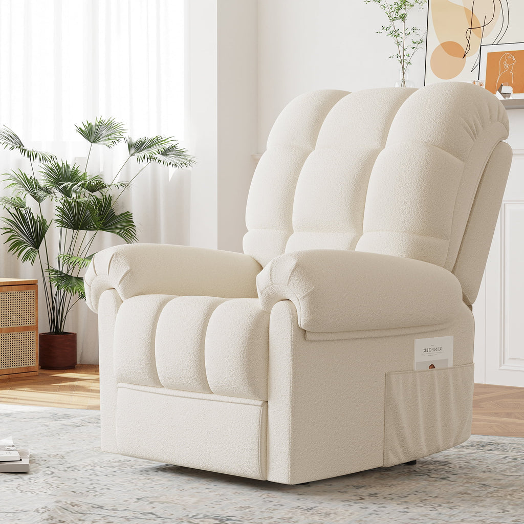 Power Recliner Chair, Electric Recline Sofa Chair for Adults with USB Port, Comfy Teddy Fleece Adjustable Cloud Sofa, Tool - Free Setup, Beige White