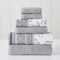Modern Threads 6 Piece Yarn Dyed Jacquard/Solid Towel Set, Ophelia, STONE.