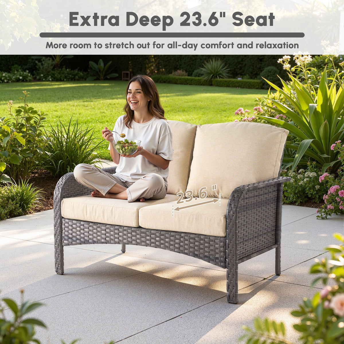 Ovios 4 Pieces Wicker Outdoor Patio Furniture with Coffee Table High Back All-Weather Rattan Outdoor Sectional Conversation Set for Backyard Porch Garden, Denim Blue