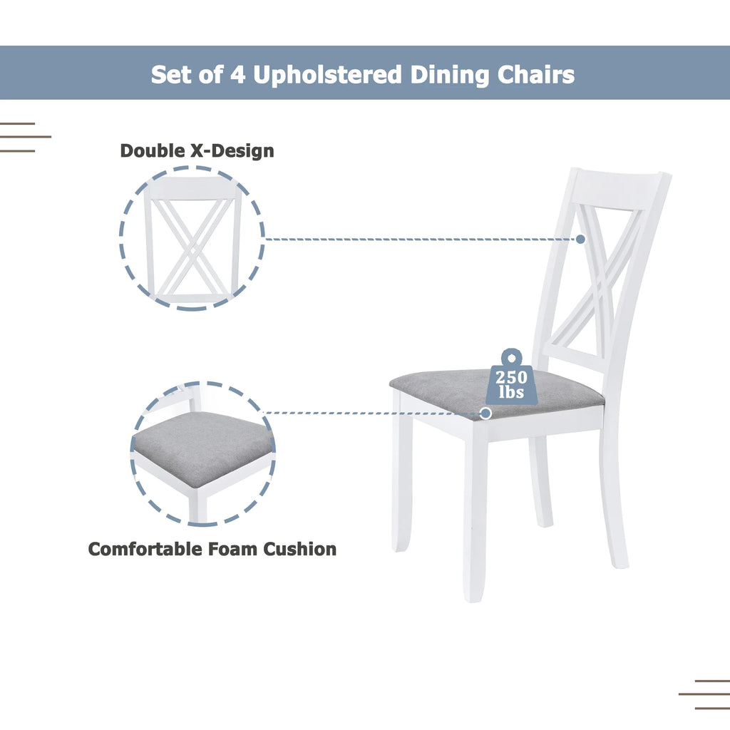 Seizeen Solid Wood Kitchen Table and Chairs, Dining Room Table Set for 4 with Gray Upholstered Chairs, Wood Grain Table Heavy - Duty Frame, Rustic Minimalist Style Breakfast Nook Set