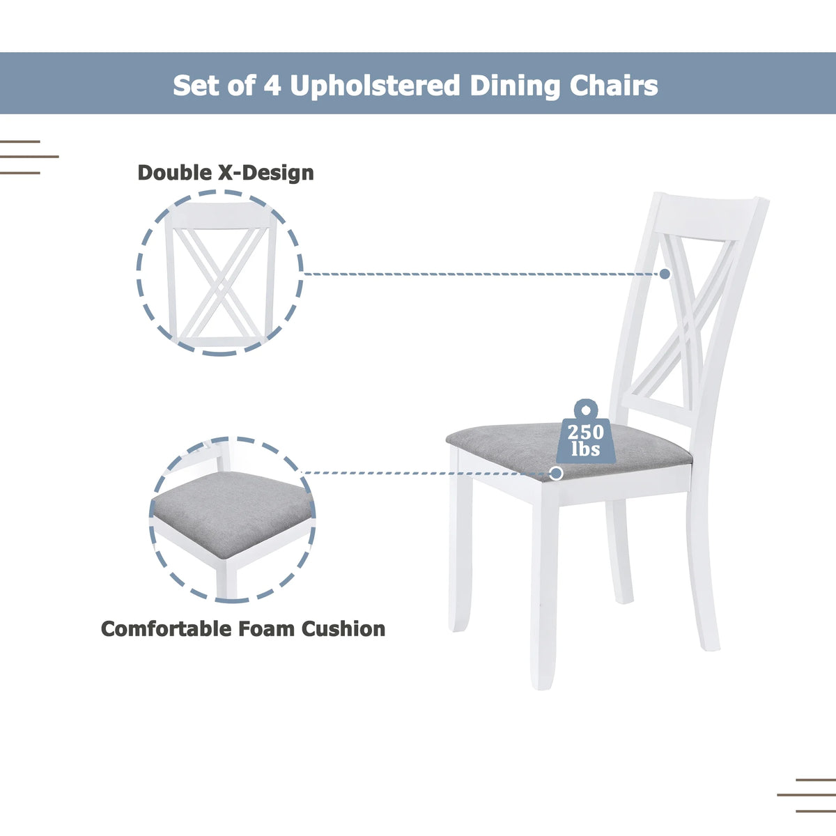 Seizeen Solid Wood Kitchen Table and Chairs, Dining Room Table Set for 4 with Gray Upholstered Chairs, Wood Grain Table Heavy - Duty Frame, Rustic Minimalist Style Breakfast Nook Set