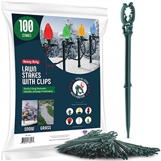 Sewanta Christmas Light Yard Stakes [Set of 100] Outdoor Light Stakes - 8.5" Tall - Universal Christmas Pathway Lights on Yards, Driveways - Christmas