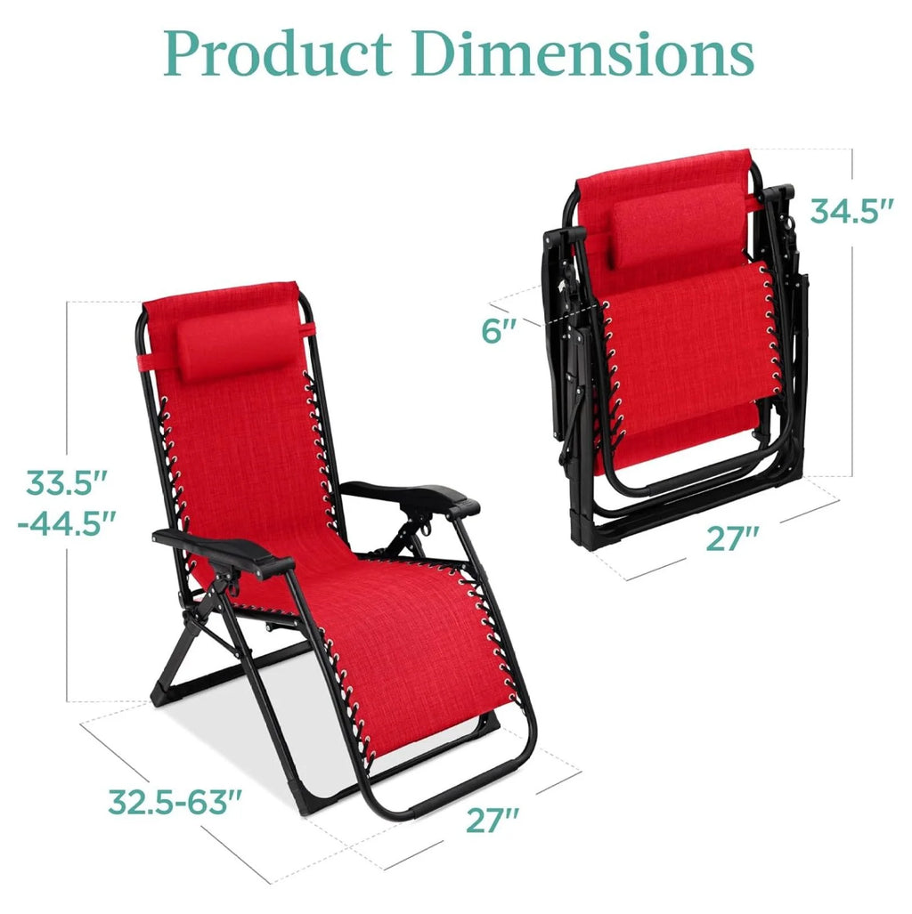 Oversized Chair, Folding Outdoor Patio Recliner, XL Anti Gravity Lounger W/Removable Cushion, Cup Holder, Side Tray, 350 lb Capacity - Taupe