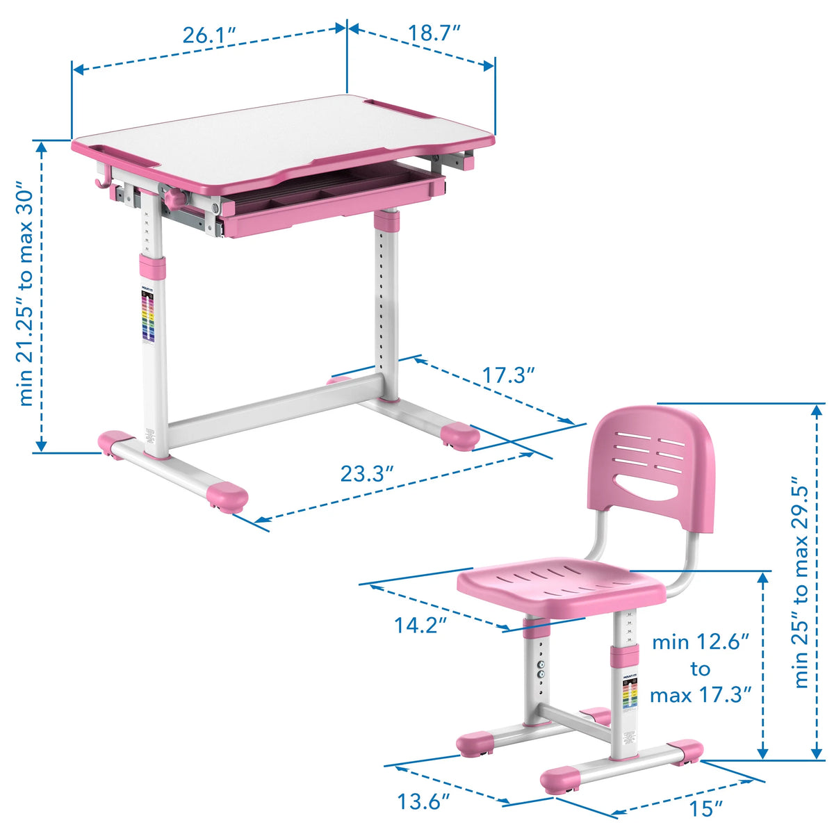 Mount - It! Kids Desk and Chair Set, Blue