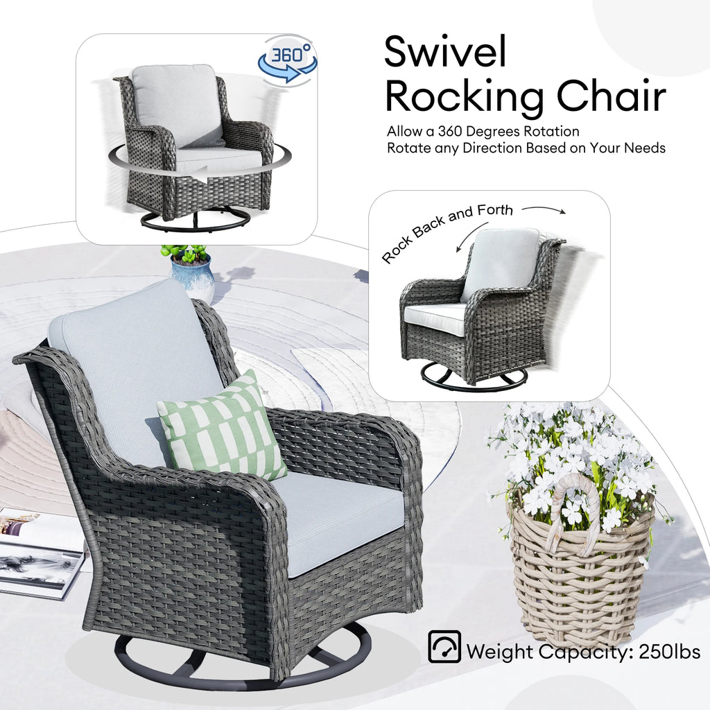 Ovios 8 - Piece Wicker Outdoor Sectional Patio Set with Swivel Chairs and Loveseat, Gray